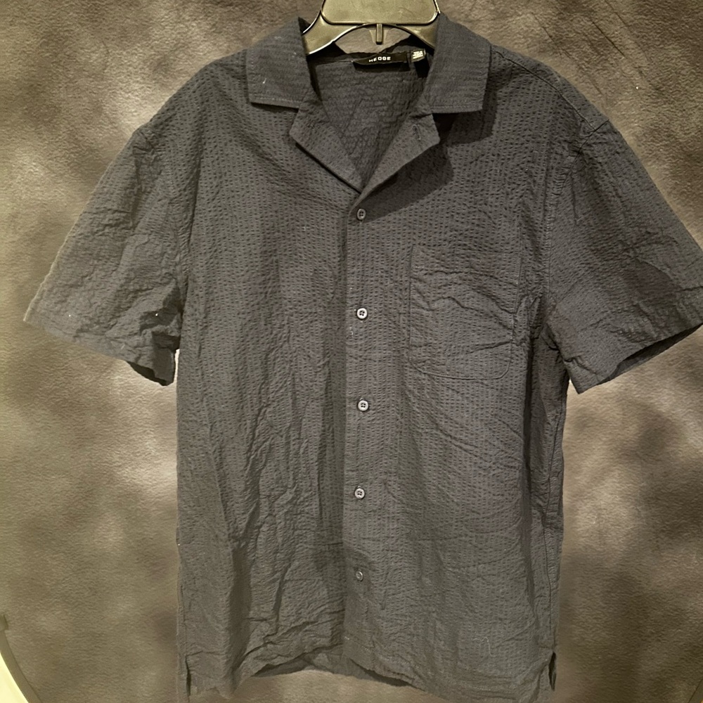 Hedge Men's Black 100% cotton Textured button-up size M